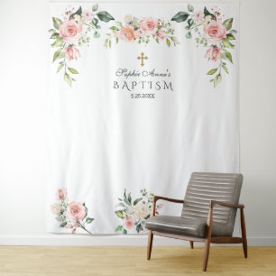Unieke Roze Blush Bloemige Doop Foto Prop Wandkleed