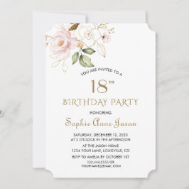 Unieke Roze Blush Gold Flowers 18th Birthday Kaart