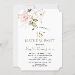 Unieke Roze Blush Gold Flowers 18th Birthday Kaart