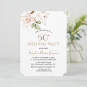 Unieke Roze Blush Gold Flowers 50e verjaardag Kaart (Staand voorkant)