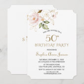 Unieke Roze Blush Gold Flowers 50e verjaardag Kaart (Voorkant / Achterkant)