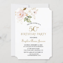 Unieke Roze Blush Gold Flowers 50e verjaardag Kaart