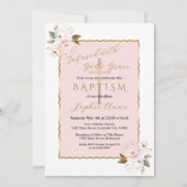 Unieke roze blush gouden bloemen meisje doop kaart (Voorkant)