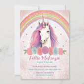 Unieke roze eenhoorn, Rozen, regenboog verjaardags Kaart (Voorkant)