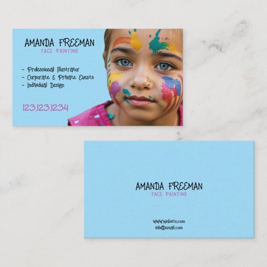 Unieke Roze en Blauw Kinder Gezichtsschilder Visitekaartje (Voorkant / Achterkant)