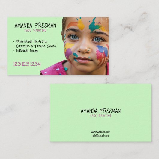 Unieke Roze en Groene Kinder Gezichtsschilder Visitekaartje (Voorkant / Achterkant)
