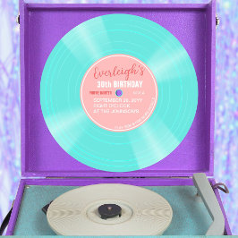 Unieke roze en turquoise Vinyl Record Verjaardag Kaart