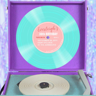 Unieke roze en turquoise Vinyl Record Verjaardag Kaart