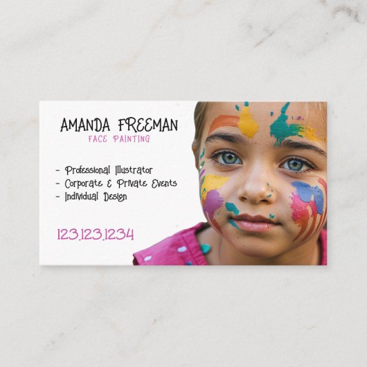 Unieke Roze en Wit Kinder Gezichtsschilder Visitekaartje (Voorkant)