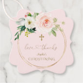 Unieke roze Floral Gold Calligraphy Christening Bedankjes Labels (Voorkant)