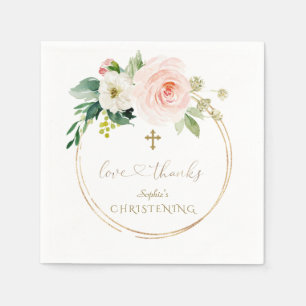 Unieke roze Floral Gold Calligraphy Christening Servet