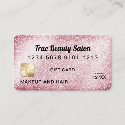 Unieke Roze Glitter Credit Kaart Cadeaubon Visitekaartje (Voorkant)