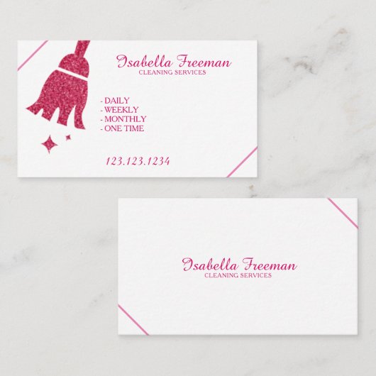 Unieke Roze Glitter Maid House schoonmaakservice Visitekaartje (Voorkant / Achterkant)
