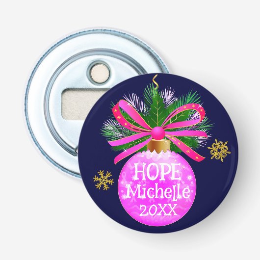 Unieke Roze Lint Bauble Button Flesopener (Voorkant)