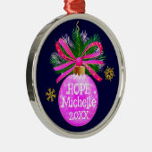 Unieke Roze Lint Bauble Metalen Ornament (Rechts)