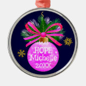 Unieke Roze Lint Bauble Metalen Ornament (Voorkant)