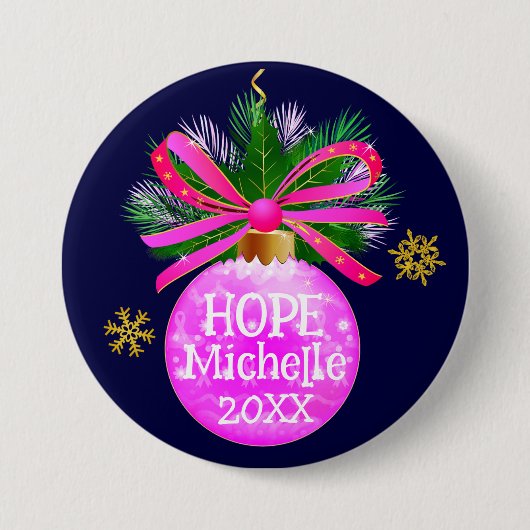 Unieke Roze Lint Bauble Ronde Button 7,6 Cm (Voorkant)