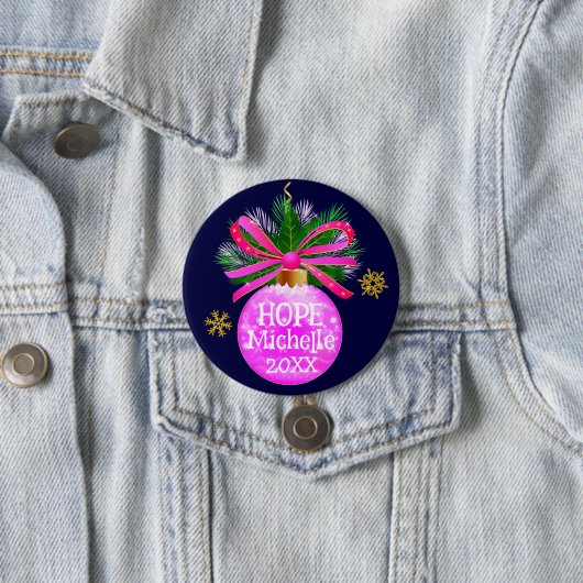 Unieke Roze Lint Bauble Ronde Button 7,6 Cm (In situ)