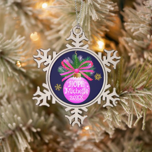 Unieke Roze Lint Bauble Tin Sneeuwvlok Ornament (Boom)