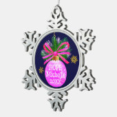 Unieke Roze Lint Bauble Tin Sneeuwvlok Ornament (Rechts)