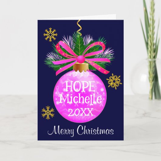 Unieke roze linten kerstbal feestdagen kaart (Voorkant)