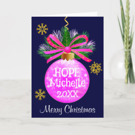 Unieke roze linten kerstbal feestdagen kaart