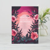 Unieke  Roze Magenta Floral Painted Wedding Kaart (Staand voorkant)