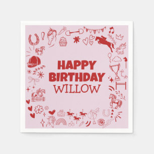 Unieke Roze Paard Meisje Ruitersport Pony Verjaard Servet