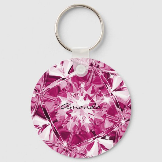 Unieke Roze Paarse Diamant Aangepaste Naam Modern Sleutelhanger (Achterkant)