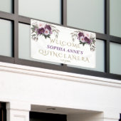 Unieke Roze Paarse Floral Quinceañera Welkomstteke Spandoek (Buitenkant Gebouw)
