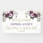 Unieke Roze Paarse Floral Quinceañera Welkomstteke Spandoek (Horizontaal)