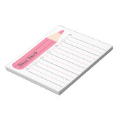 Unieke roze potlood beklede gepersonaliseerde lera notitieblok (Linkerzijde)