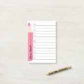 Unieke roze potlood beklede gepersonaliseerde lera post-it® notes (Op bureau)