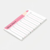 Unieke roze potlood beklede gepersonaliseerde lera post-it® notes (Schuin)