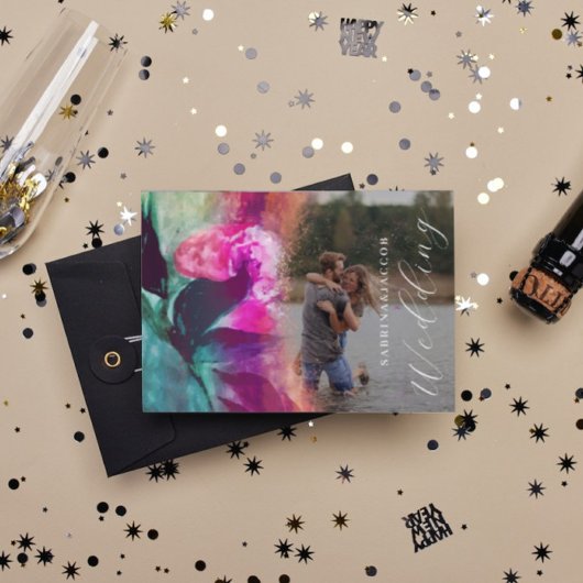  unieke roze roze roze roze fotobruiloft kaart