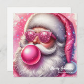 Unieke roze Santa Claus blazen roze bubble gum Feestdagenkaart (Voorkant / Achterkant)