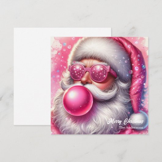 Unieke roze Santa Claus blazen roze bubble gum Feestdagenkaart (Voorkant / Achterkant)