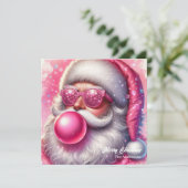 Unieke roze Santa Claus blazen roze bubble gum Feestdagenkaart (Staand voorkant)