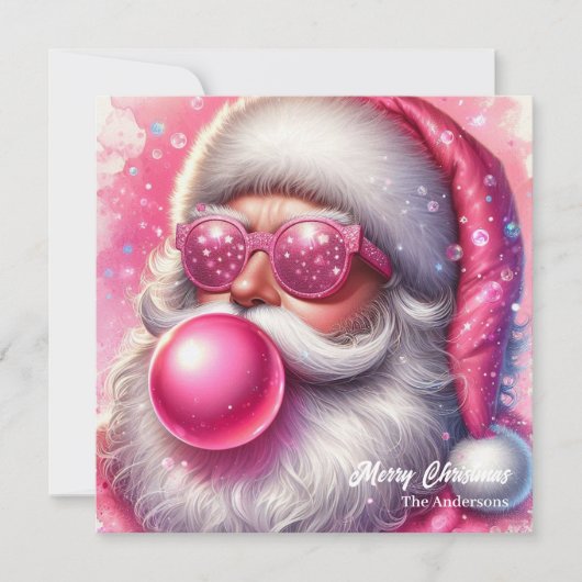 Unieke roze Santa Claus blazen roze bubble gum Feestdagenkaart (Voorkant)
