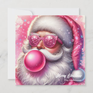 Unieke roze Santa Claus blazen roze bubble gum Feestdagenkaart