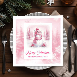 Unieke Roze Sneeuwman Kids Pinkmas Winter Scene Ke Servet