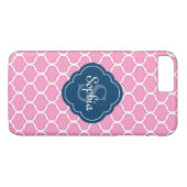 Unieke roze tonnetroze patroonmarine blauw monogra Case-Mate iPhone case (Achterkant (Horizontaal))