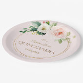 Unieke Roze Witte Bloemen Gouden Quinceañera Papieren Bordje (Gekanteld)