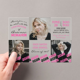 Unieke Roze & Zwart Afstuderen 3 Foto Frosted Acryl Uitnodigingen