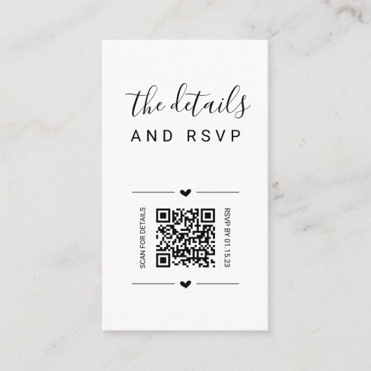 Unieke RSVP- en Details Kaart voor bruiloft QR-cod (Voorkant)