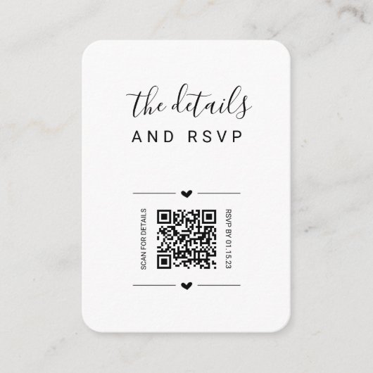 Unieke RSVP- en Details Kaart voor bruiloft QR-cod (Voorkant)