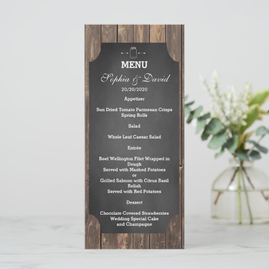 Unieke Rustic Mason Jar Wedding Custom Menu (Staand voorkant)