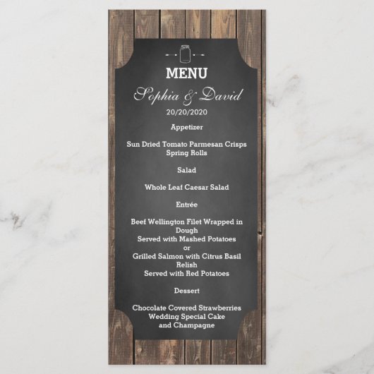 Unieke Rustic Mason Jar Wedding Custom Menu (Voorkant)
