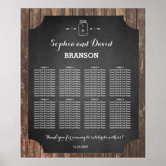 Unieke Rustic Mason Jar Wedding Seding Chart Poster (Voorkant)