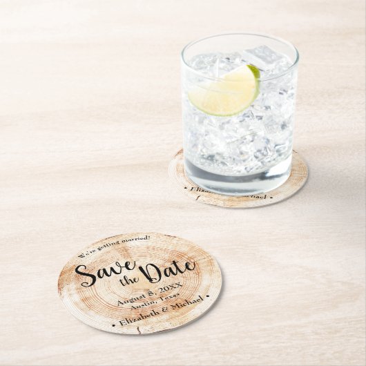 Unieke Rustic Wedding met houten korrel Sparen de  Ronde Kartonnen Onderzetter (Insitu)
